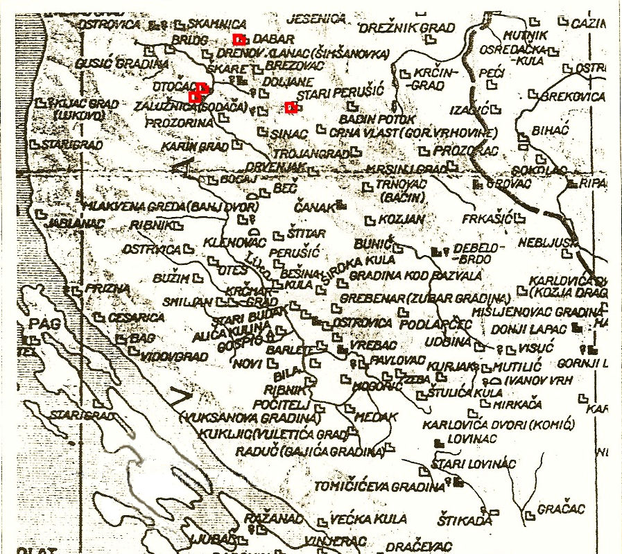 Stari gradovi i utvrde u Lici - karta